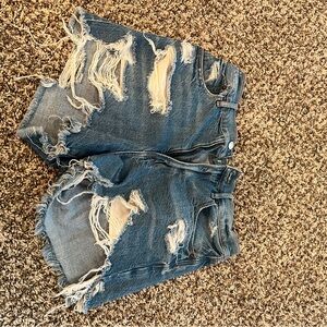 American Eagle Outfitters Blue Distressed Jean Shorts